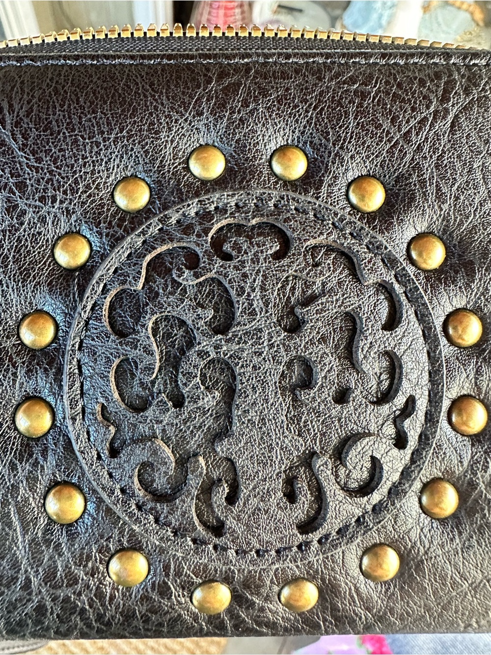 The Perfect Wallet! Tree of Life with Brass -
Accents and TWO zip compartments!